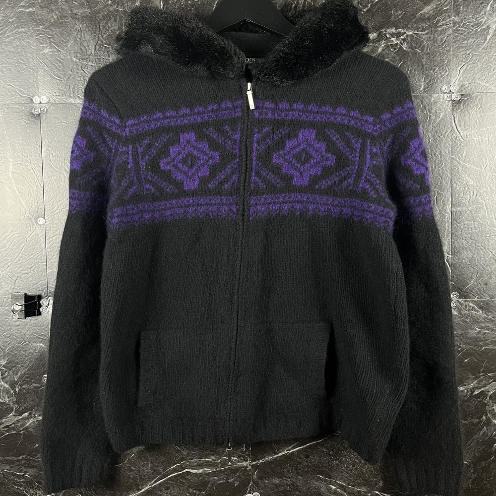 Polo Ralph Lauren Women's Black Vtg Aztec Wool Jacket Fits Medium